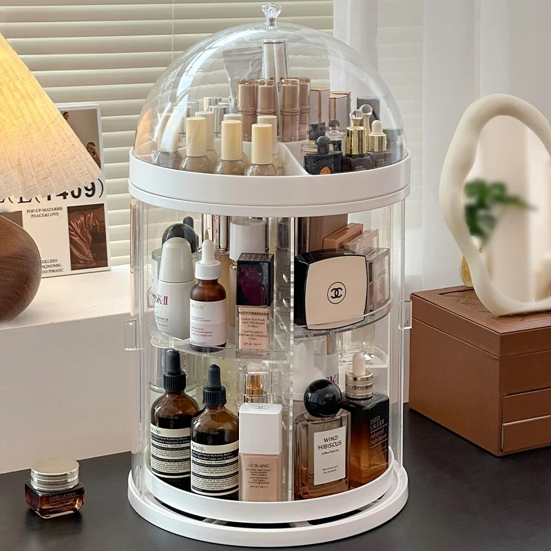 Luxury Skincare Design - หมุนอะคริลิคเครื่องสําอางค์-กันฝุ่นแต่งหน้ากล่องสําหรับโต๊ะเครื่องแป้ง Skincare ชั้นวางหรูหรา Design ‌